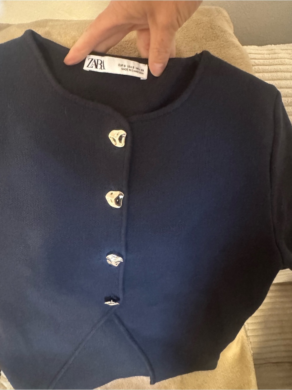 Zara Dark Navy Short-Sleeve Knit Cardigan with Decorative Buttons - Picture 4 of 4